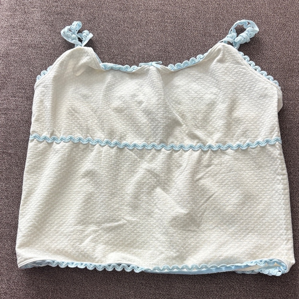 Forever 21 Cream Top with Blue Trim